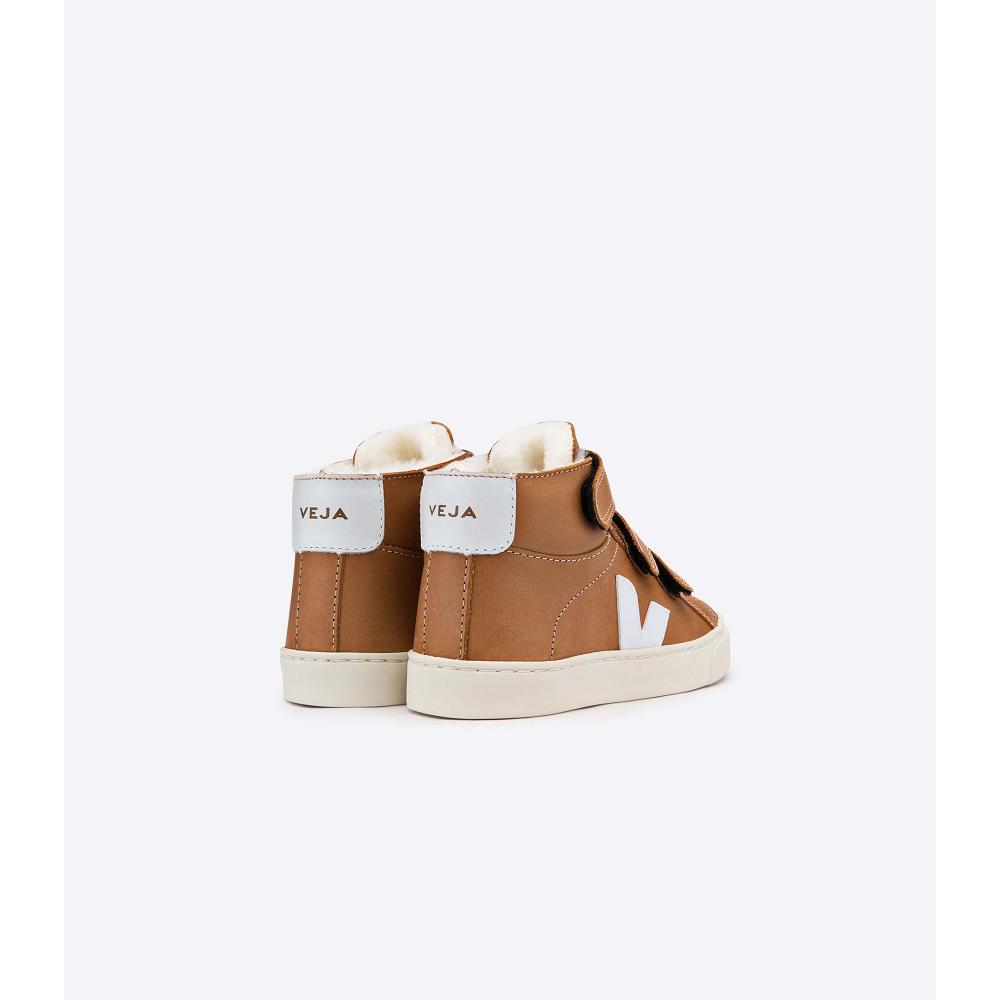 Kids' Veja ESPLAR MID FURED LEATHER High Tops Coffee | ZA 687WNB